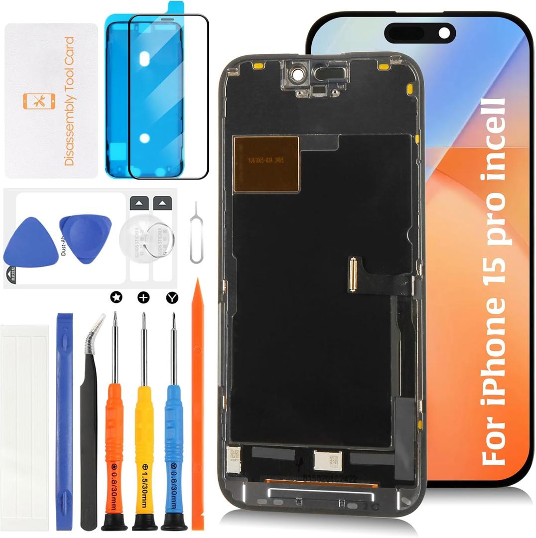 TFT for iPhone 15 Pro LCD [120Hz Promotion+Sensor Cable] Screen Replacement Display Touch Digitizer Assembly A2848 A3101 A3102 A3104 with Repair Tools