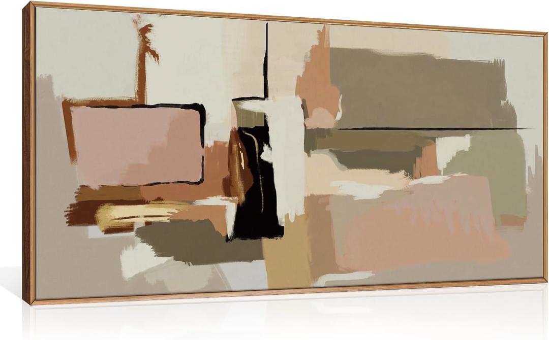 Abstract Neutral Brushstroke Framed Canvas Wall Art Set, Minimalist Beige Toned Color Blend Wall Decor, Modern Color Block Geometric Artwork for Living Room, Bedroom- 20 x40"