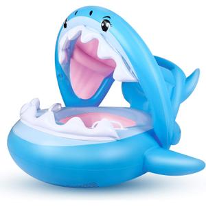 Baby Float Swimming Pool Toddler Floaties with Inflatable Canopy Shark Infant Pool Float for Kids Aged 36 Months (Blue)