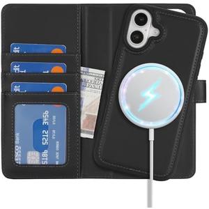 Zouzt Case for iPhone 16 6.1 Inch, 2 in 1 Detachable Wallet with Card Holder for MagSafe Magnetic Wireless Charging Premium PU Leather Flip Folio Kickstand Shockproof Cover Women Men, Black