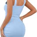 LYANER Women's Cut Out Twist Knot Front Ruched Bodycon Tank Sleeveless Mini Dress (Blue, M)