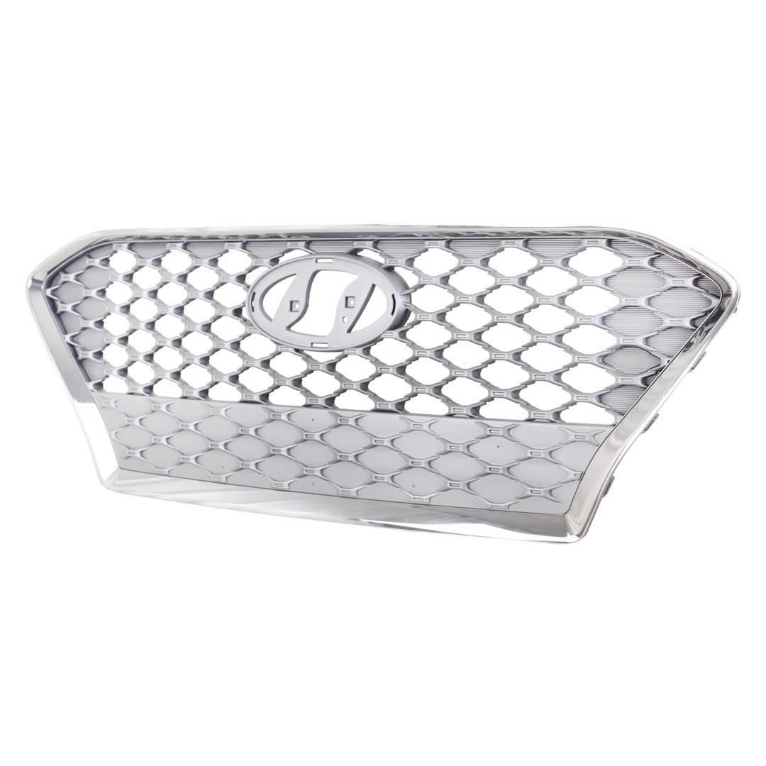 TYG Front Grille Fit for 2018-2021 Hyundai Kona Limited/Trend/Ultimate Model with Chrome Frame, OE Style Replacement Non-Active Exterior Grille, Replaces 86350-J9100 HY1200219 (Silver)