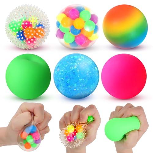 6 Set Squishy Sensory Stress Squeezing Balls forAdults: Best Calming Tool to Relieve Anxiety, Vent Mood and Improve Focus, Easter Basket Stuffers for Kids, Goodie Bag Stuffers