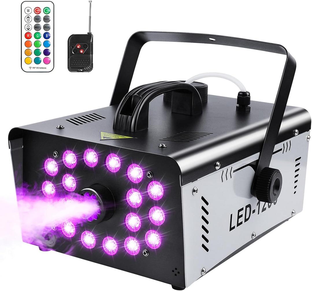 1200W Fog Machine Outdoor Indoor, 18 Lights Halloween Smoke Machine Fog with 6000 CFM, 13 Colors & Remote Controls for Party Stage Effect
