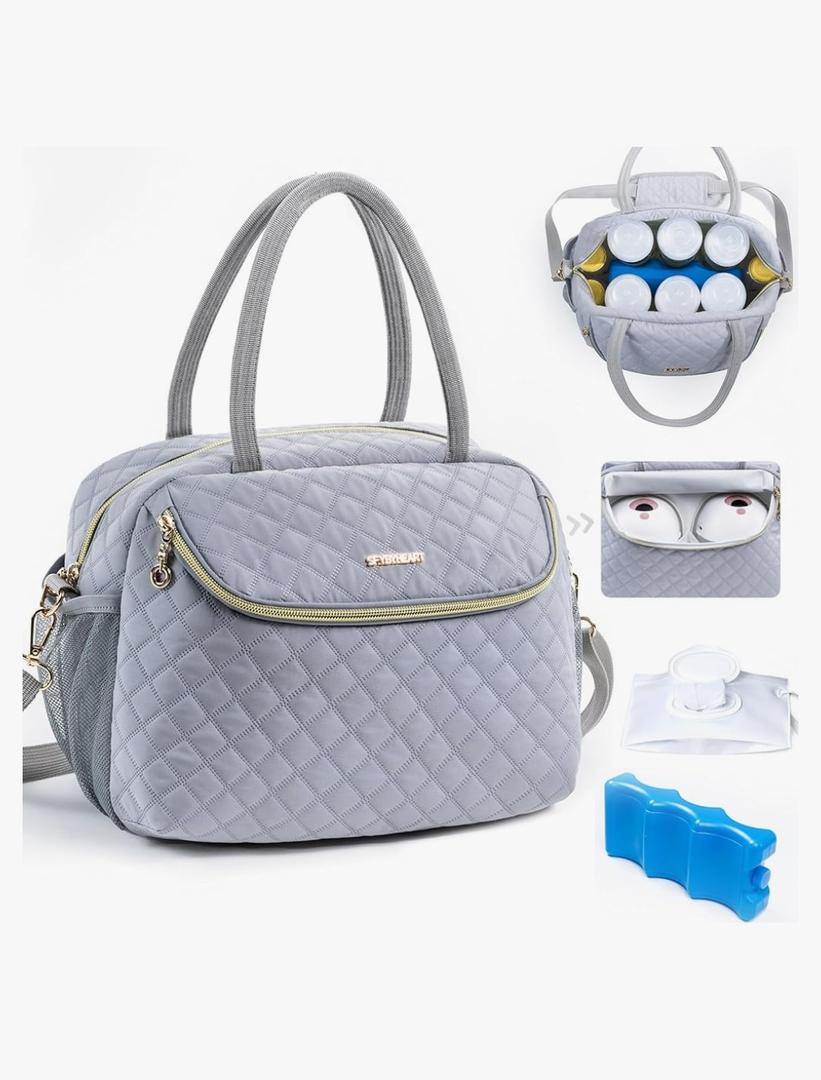 Breastmilk Cooler Travel Bag with 2 Wipes Dispensers & Ice Pack - 6 Bottle Cooler for 9 Oz - Breast Pump & Storage Bag for Daycare