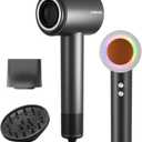 Hair Dryer, High Speed Ionic Blow Dryer, 5X-Fast Drying, 2 Billion Negative Ions, Low Noise,160000 RPM, Compact Blow Dryer with Magnetic Diffuser for Faster Drying All Hair Types(Black Gray)