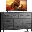 Lulive Dresser for Bedroom 10 Drawer Dresser TV Stand with Power Outlet, Entertainment Center Chest of Drawers for 55 Inch TV, Black Fabric for Bedroom Living Room Hallway Closets (Black Wood Grain)