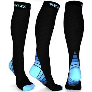 Physix Gear Compression Socks 20-30 mmHg - Men & Women - Running, Nurses, Shin Splints, Flight, Travel (Black/Blue)