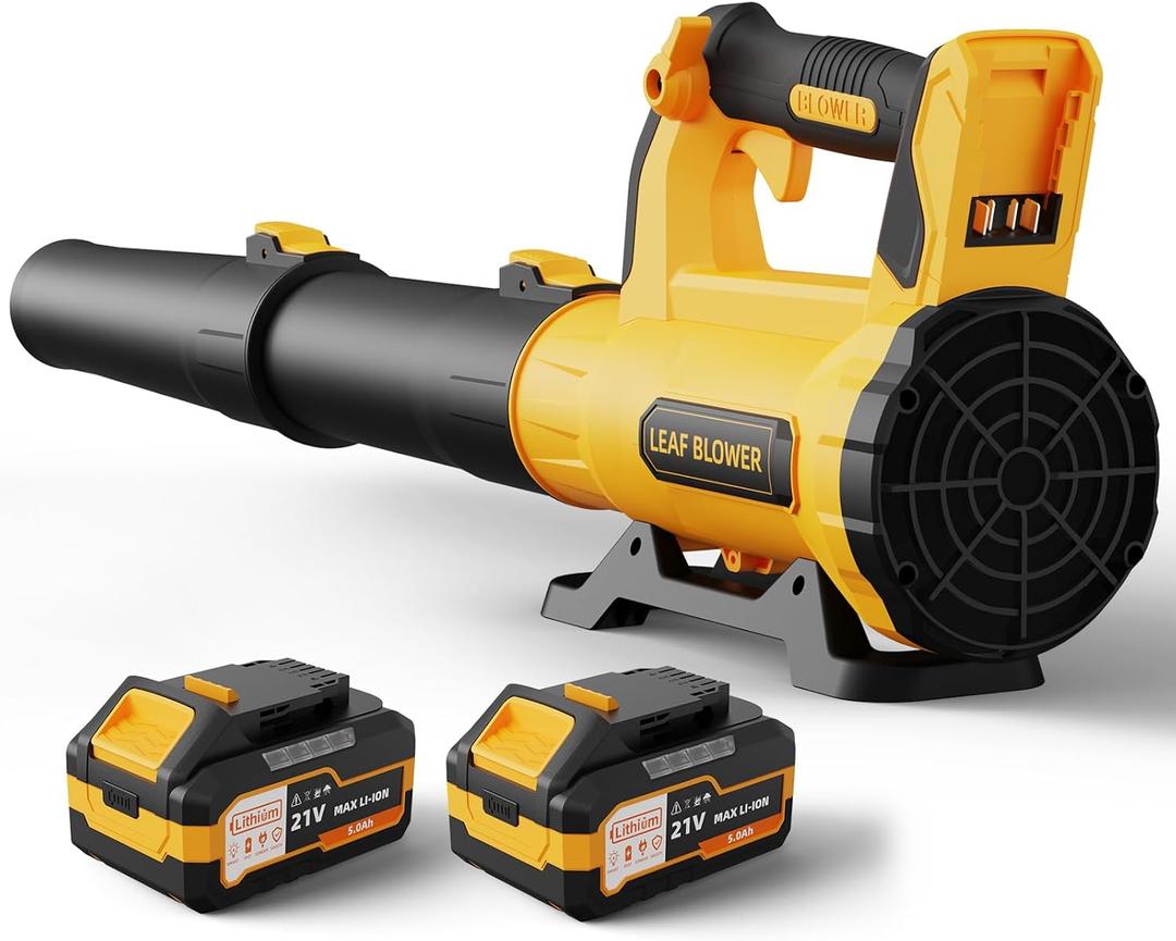 Leaf Blower Cordless with 2 5.0Ah Batteries and Charger, 21V Electric, Lightweight Battery Powered Blowers for Lawn Care, Yard, Patio Cleaning, Blowing Leaves & Dust, Yellow
