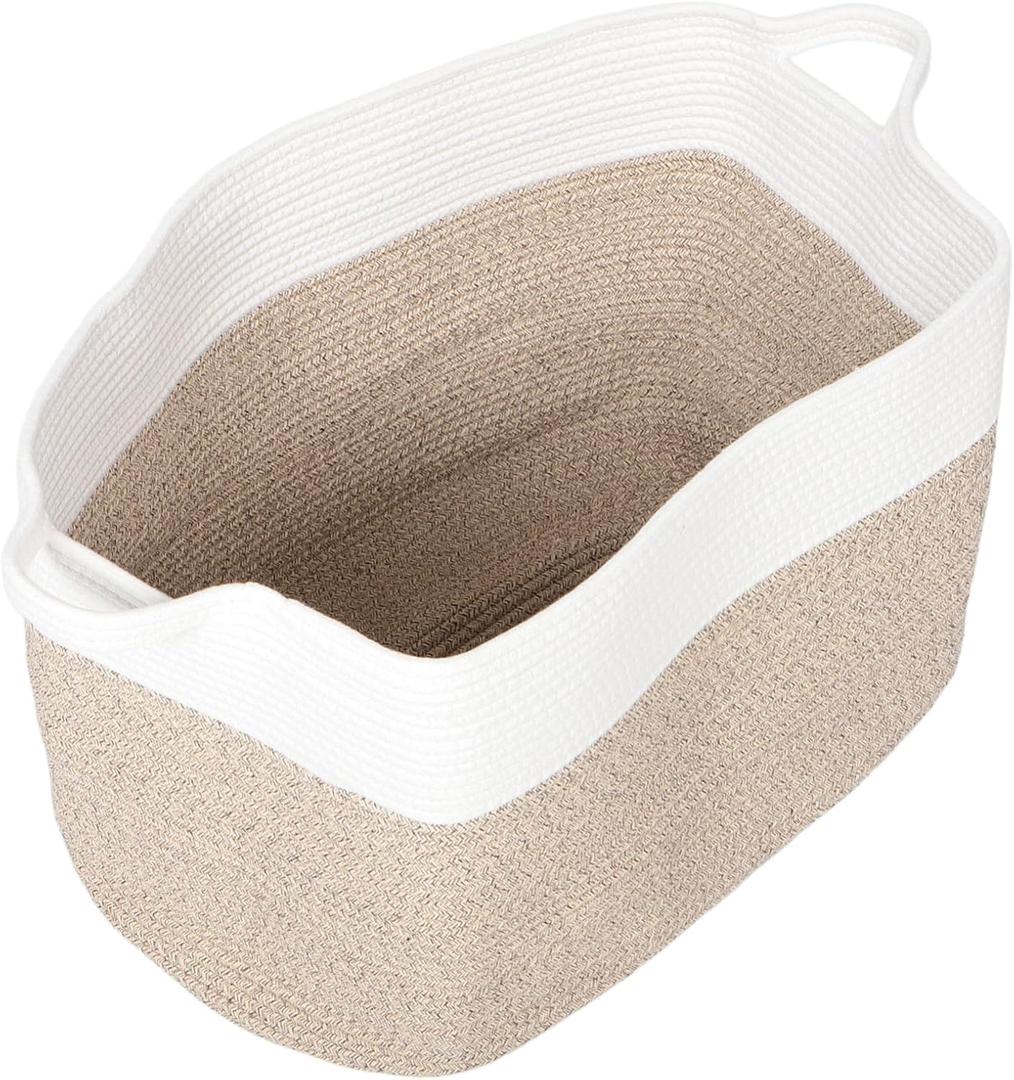 PRETYZOOM Cotton Rope Storage Basket Extra Woven Organizer for Toys Laundry and Blankets Foldable Nursery Bin for Living Room and Bedroom