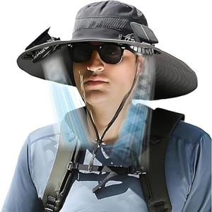 Solar Fan Hat, Hat with Fans Solar Power, with 2 - Removable & USB Charging Fan,3 Speed Adjustable Fans Hats Dark Gray