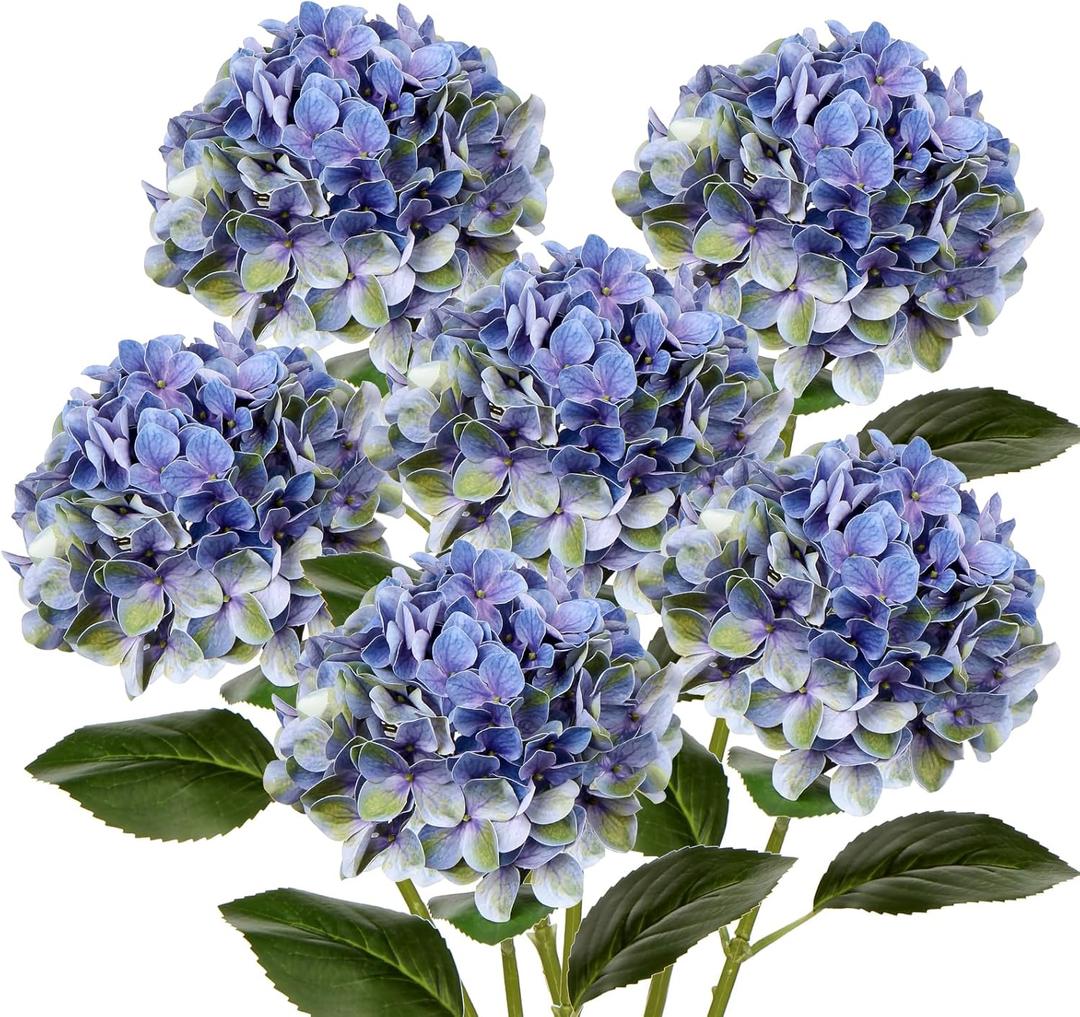Artificial Blue Hydrangeas Tall Artificial Hydrangea Stems 26" Faux Hydrangea Silk Flowers Fake Hydrangea Resuable for Party,Home,Office Decor, Artificial Flower Perfect for Wedding Decor Gift 6PCS