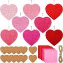 12 Sets Valentine Heart Paper Craft Kits Hanging Heart Shaped Wreath DIY Paper Art Craft Kit for Valentine Gifts Holiday Activities Home Decor(Solid)