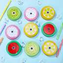 Dandat 52 Pcs Metal Regular Mouth Mason Jar Lids with Straw Hole Striped Plastic Straws Cleaning Brushes Fruit Pattern Decoration Lids Decorative Mason Jar Covers for Drinking Party Favor Canning Jars