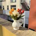 Artificial Fake Flowers for Spring Summer Outdoor Decoration,6 Bundles Shyshining Realistic UV Resistant Silk Fabric Colorful Tulip Faux Plants for outside Planter Home Porch Patio Decor(White Orange)