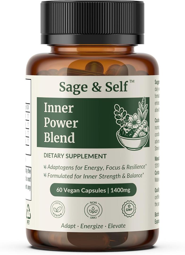 2 x Sage & Self Inner Power Capsules – Adaptogen Blend with Ashwagandha, Shilajit, Rhodiola & Black Pepper – Supports Energy, Resilience & Mental Clarity – 1400 mg per Serving – 60 Vegan Capsules