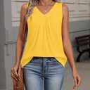 Zeagoo Womens Tank Tops Summer Sleeveless Loose Fit Tops V Neck Pleated Shirts Basic Tees Dressy Casual Trendy Clothes (Yellow, L)