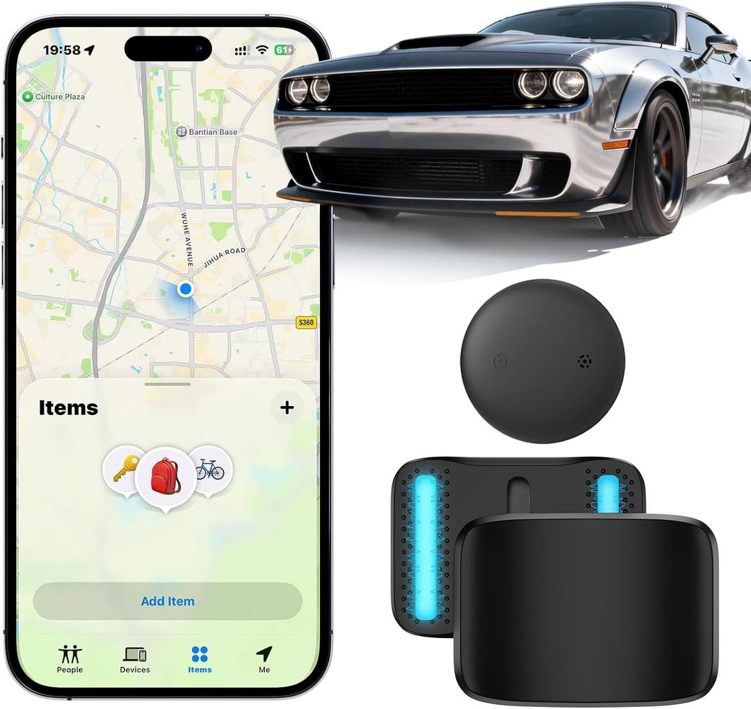 GPS Tracker for Vehicles (iOS Only), Mini Magnetic GPS Car Tracker Devices Hidden, No Subscription Work with Apple Find My Locator Bluetooth Waterproof Tracker Tag for Cars Bikes Key Pets Motorcycle (BLACK)