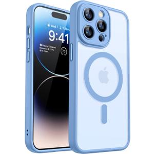 CANSHN Magnetic Compatible with iPhone 14 Pro Case, Upgraded [Full Camera Protection] [Compatible with Magsafe] [Translucent Matte] Shockproof Protective Phone Case Cover 6.1 Inch - Light Blue