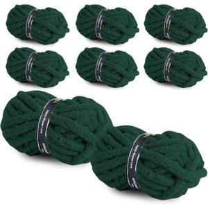 8 Packs Jumbo Chunky Chenille Yarn - 1820g(64oz) 254 Yards (761ft) Bulky Yarn - Chunky Yarn for Hand Knitting Blanket,Cushions, Pet Bed - Soft and Durable (Dark Green)