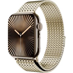 LULULOOK Milanese Mesh Loop Compatible with Apple Watch Band 49/46/45/44/42/41/40/38mm for Men Women, Stainless Steel Magnetic Buckle Strap for iWatch Ultra 3/2 Ultra Series 11 10 9 8 7 6 SE 5 4 3 (Light Gold)