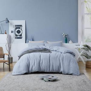 Berklan Linen Duvet Cover King Linen Comforter 100% French Natural Linen with Stone Washed YKK Zipper Closure Ultra Breathable 100% Recyclable(1 Duvet Cover 2 Pillow Shams King Size Blue)