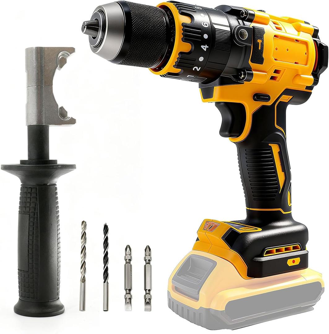 Cordless Brushless Hammer Drill, Compatible with DeWalt 20V Max Lithium Battery (No Battery), 1/2" Power Hammer Drills | Heavy-Duty 3-Mode Hammer Drill for Concrete, Metalworking & Home