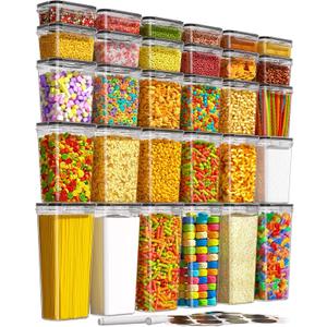 30 PCS Airtight Food Storage Containers with Lids, Kitchen Pantry Organization and Storage, BPA-Free Plastic Scale Food Canisters for Cereal, Flour, Sugar, Dry Food, Include Labels & Marker