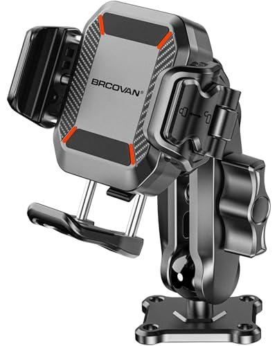BRCOVAN Anti-Theft Phone Mount Holder with Vibration Dampener [1s Lock & Release] [Camera Friendly] with Aluminum Medium Arm & Square Base, for Car Boat Truck Motorcycle ATV UTV, Fit 5.4-7.2'' Phones