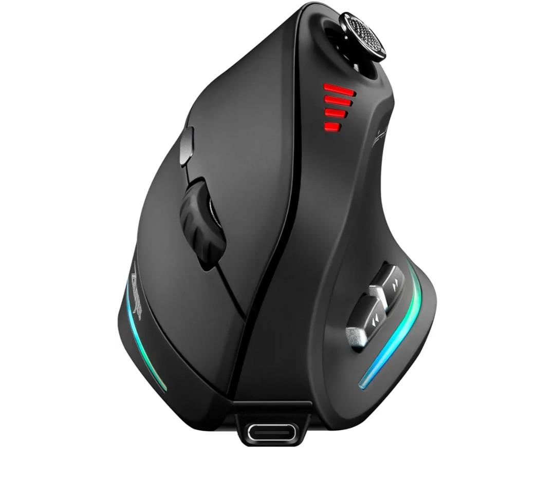 TRELC Wireless Gaming Mouse with 5 D Rocker, 24000 DPI/11 Programmable Buttons, Ergonomic Mouse for 2 Devices Connection (BT+2.4GHz), Vertical Rechargeable Mice for PC/Laptop/E-Sports/Gamer (Black)