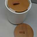 JOJUNO White Ceramic Canister Set with Wooden Lid, 3-Piece Airtight Food Storage Jars for Kitchen Counter - Flour, Sugar, Coffee, Tea, Spice - Small, Medium, Large Sizes