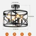 Matane Semi Flush Mount Ceiling Light, 4-Light 12inch Farmhouse Modern Light Fixture with X-Shape Cage, Industrial Rustic Ceiling Lamp for Kitchen, Dining Room, Bedroom, Hallway, Laundry Room, Black