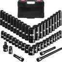 45PCS 1/2” Drive Metric Impact Socket Set, pgroup Deep & Shallow Socket Set with Extension Bars, Adapter and Universal Joint, Size 9-32mm, 6-Point Design, Chrome Vanadium Steel, Includes Storage Case