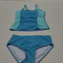 Girls Tankini Swimsuit Solid Color Blocking Two Piece Bathing Suit Ruched Design Holiday Girls' Swimwear for 9-16Y (13-14 Years, Light Blue)