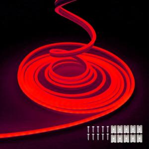 Red LED Neon Strip Light16.4ft/5m 12V Waterproof Flexible Light Strip for Indoor and Outdoor Decor, Bedroom, Kitchen, Party, TV Backlight.(Power Adapter not Included)