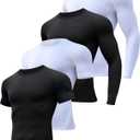 HOPLYNN 4/5 Pack Workout Compression Shirts Men Long/Short Sleeve Rash Guard Athletic Undershirt Gear T Shirt for Sports (Small, 2 Black 2 White)