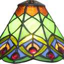 8 Inch Wide Tiffany Lamp Shade Accessories Replacement Only Mission Stained Glass Lampshades Vintage Peacock Glass Beads Light Cover for Table Lamp Pendant Light Fixtures,Green