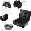 Cash Box with Money Tray - Large Money Box with Lock, Metal Safe Box for Money 9.84" x 7.87" x 3.54" Black
