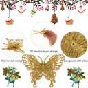 2 x 15 PCS Glitter Butterfly Christmas Tree Ornaments, Hollow-Out Butterfly Christmas Decoration with Clips, Craft Xmas Ornaments, Christmas Tree, Wreath, Garland, Office, Home Decorations, Gold