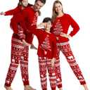 ENJOYNIGHT Matching Family Christmas Pajamas Set Soft Long Sleeve Xmas Sleepwear Print Pjs Sets (Red)