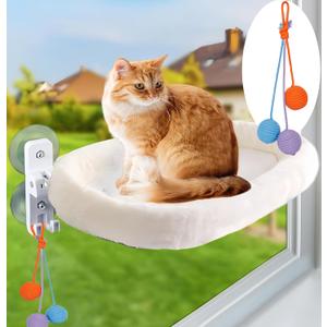 Cat Window Perch Cat Hammock Foldable Hanging BedUpgrade Strong Suction Cups Sturdy Holds Up to 25kg,Easy to Assemble,Reversible Cover 53 * 30cm (White, M-52CM)