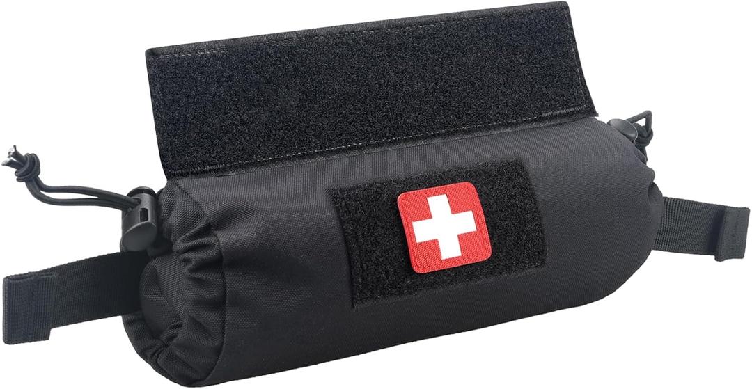 WYNEX Tactical First Aid Drop Dump Pouch, Medical Trauma Roll Up Drop Pouch EMT IFAK Sub Abdominal Carrying Bag with Hook-N-Loop for Chest Rig Vest (Black)
