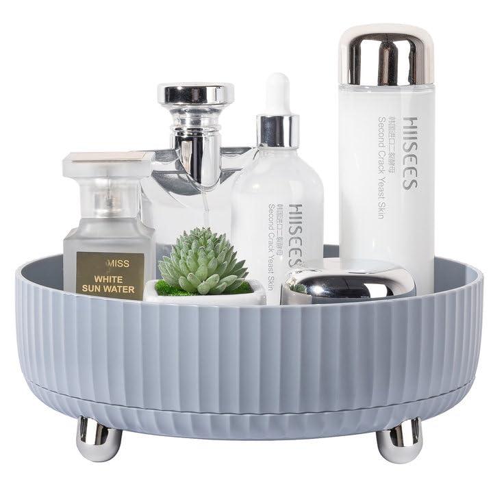 Anyoifax Makeup Perfume Organizer Tray 360 Degree Rotating Lazy Susan Skincare Lotion Organizer Spinning Cosmetics Storage for Dresser, Vanity, Bathroom Countertop, Small Grey (9 ", Gray)