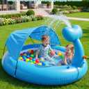 Inflatable Kids Pool with Canopy,Blue Whale Sprinkler Baby Swimming Pool for Toddlers,Portable Kiddie Pool for Backyard Outdoor Water Fun 76.0"64"37.4"