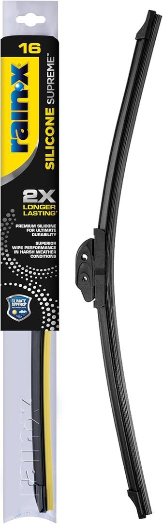 RainX Silicone Supreme Windshield Wiper Blade 16" - Heavy Duty Silicone Squeegee, Extreme Weather Resistance & All-Season Performance, Streak-Free Beam Technology, Quick Install (Pack of 1)