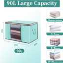 90L Clothes Blanket Storage Bags, 6 Pack Under Bed Storage Bins with Lids, Foldable Closet Organizer with Reinforced Handles for Clothing, Blanket, Comforters, Bed Sheets, Pillows and Toys, Blue