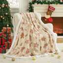 Cozy Bliss Luxury Sherpa Throw Blanket for Couch, Premium Reversible Thick Throw with Gingerbread & Candy Cane Design, Warm Cozy Soft Blanket for Home and Gifts (60 * 80)