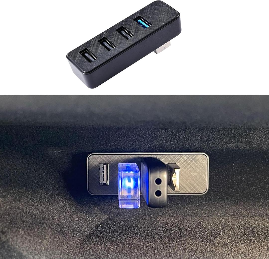 Leiakendi Glove Box USB Hub for Tesla 2024-26 Model 3 Highland, Cybertruck and Model Y Juniper 2025-26, 4-in-1 Glovebox Docking Station Accessories for Dashcam Flash Drive Data Transferring Game Music