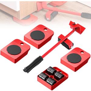Furniture Lift Mover Tool Set - Dolly with Wheels, 330Lbs Capacity, 360 Rotation for Refrigerator, Sofa, Cabinet (Red+black)