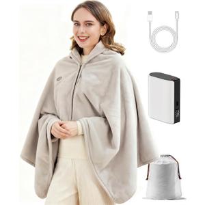 Cordless Heated Blanket, Battery Operated & Rechargeable Throw  Portable Electric Blanket with Far-Infrared Heating, Faux Rabbit Fur, 9000mAh Battery Powered, Travel, Office & Outdoor Use (Grey)